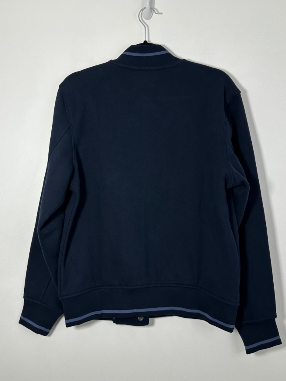 Lands End Mens Small Serious Sweats Bomber Navy Blue Front Button Down Snaps - Picture 3 of 10